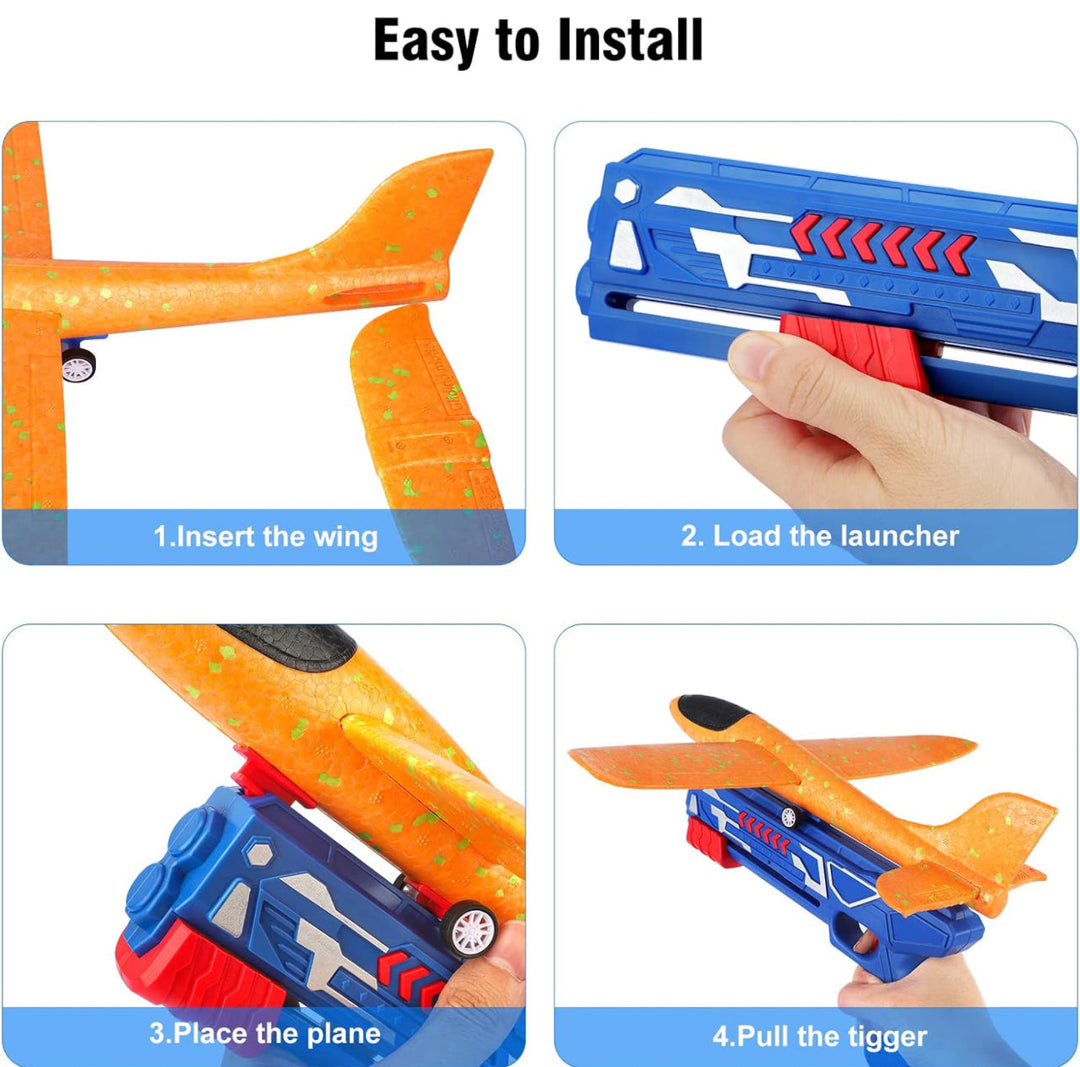 Foam Airplane Launcher Toys with 1 Launcher, 3 Foam Airplanes.