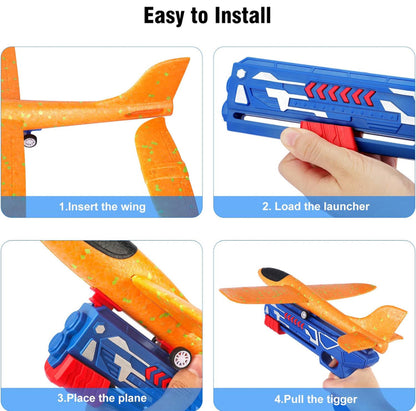 Foam Airplane Launcher Toys with 1 Launcher, 3 Foam Airplanes.