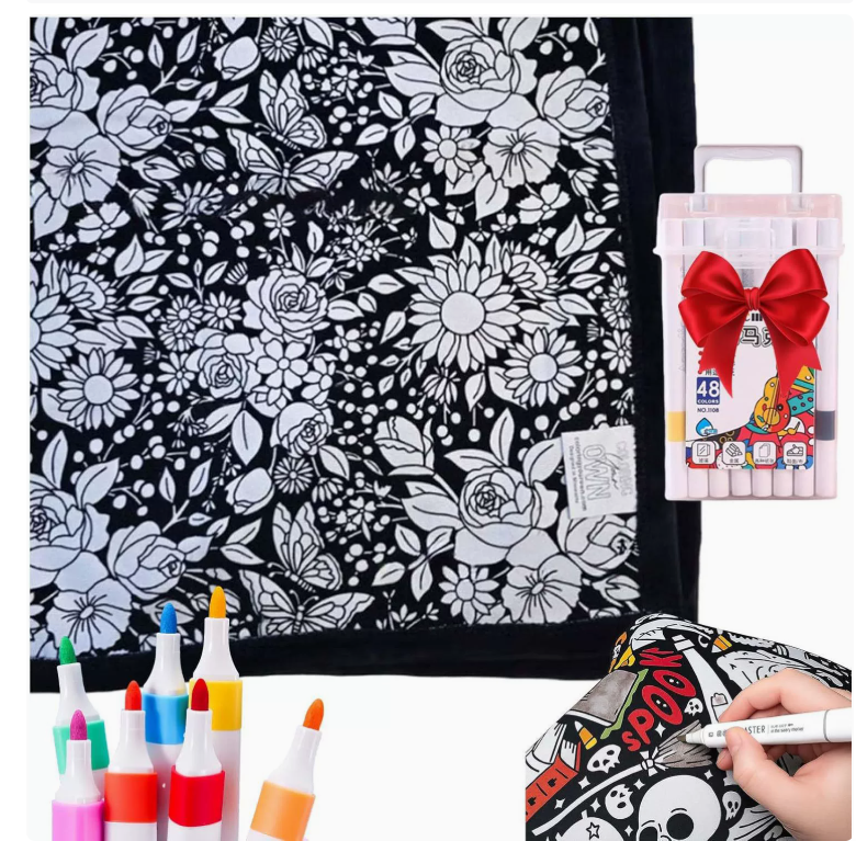 DIY Color Your Own Blanket – Washable Coloring Throw Blanket with Markers