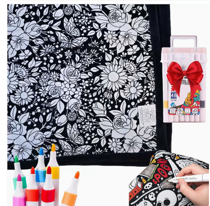 DIY Color Your Own Blanket – Washable Coloring Throw Blanket with Markers