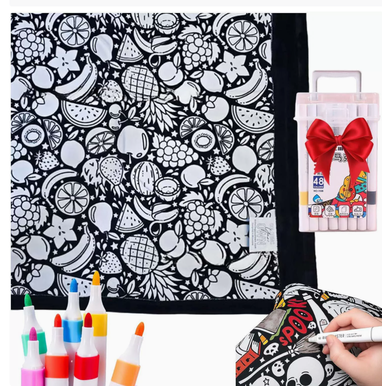 DIY Color Your Own Blanket – Washable Coloring Throw Blanket with Markers