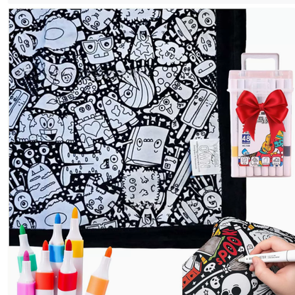 DIY Color Your Own Blanket – Washable Coloring Throw Blanket with Markers