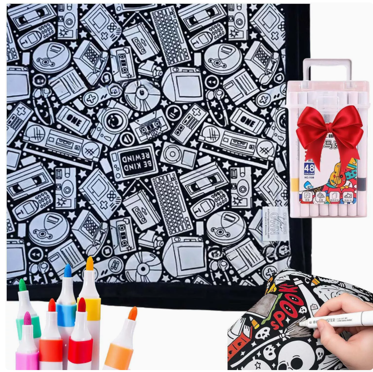 DIY Color Your Own Blanket – Washable Coloring Throw Blanket with Markers