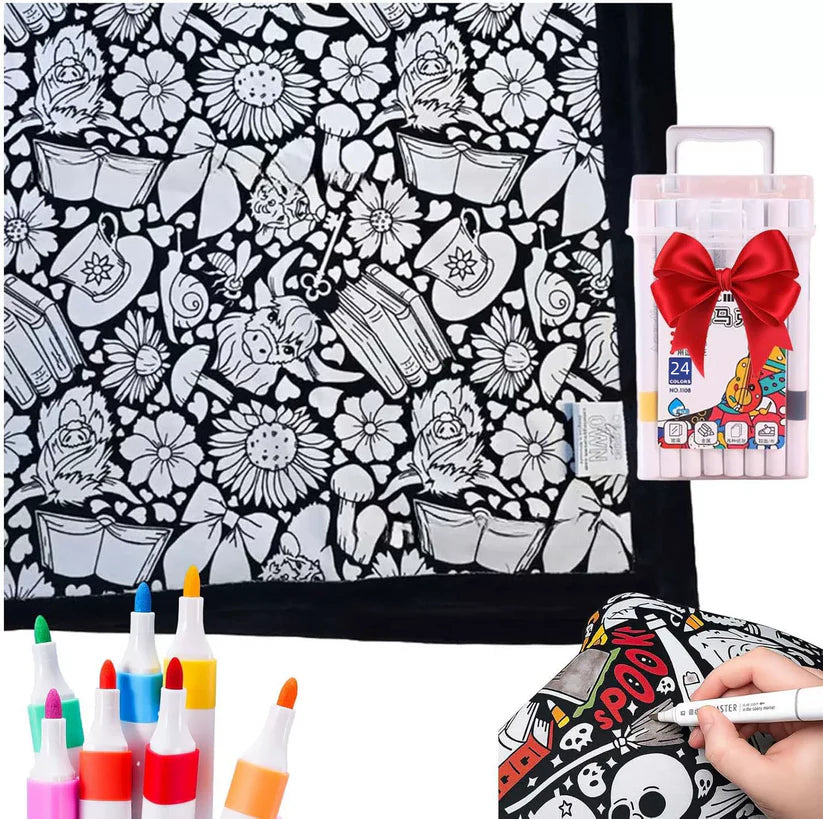 DIY Color Your Own Blanket – Washable Coloring Throw Blanket with Markers